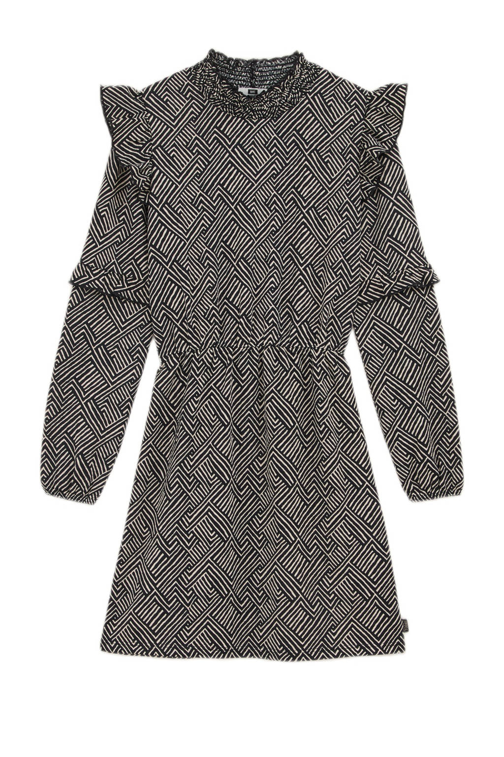 WE Fashion jurk met all over print zwart/beige