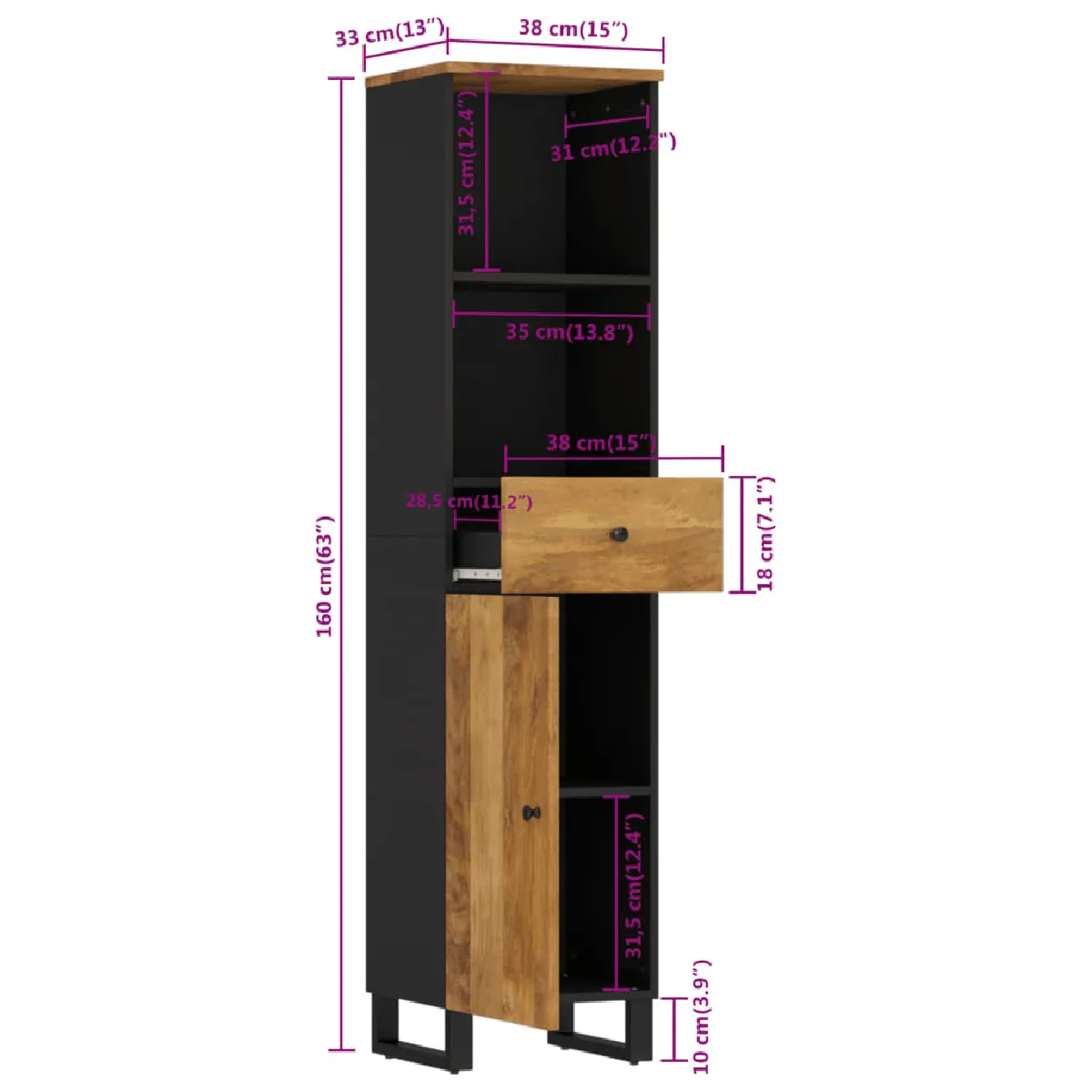 vidaXL Armoire de salle de bain bois massif de manguier