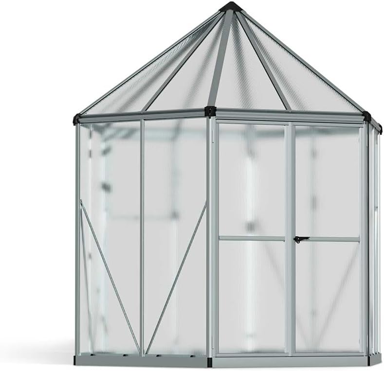 Palram Canopia Gewächshaus Hexa Aluminium Orangerie mit Fundament Stahlrahmen Polycarbonat Doppelstegplatten UV-beständig wetterfest für Garten