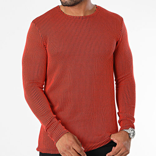 Tee Shirt Manches Longues A Bandes Rouge Noir