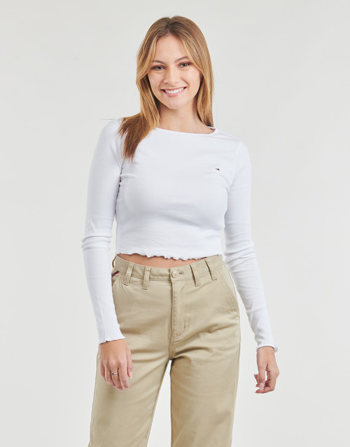Tommy Jeans - TJW RUCHE RIB TOP LS Blanco