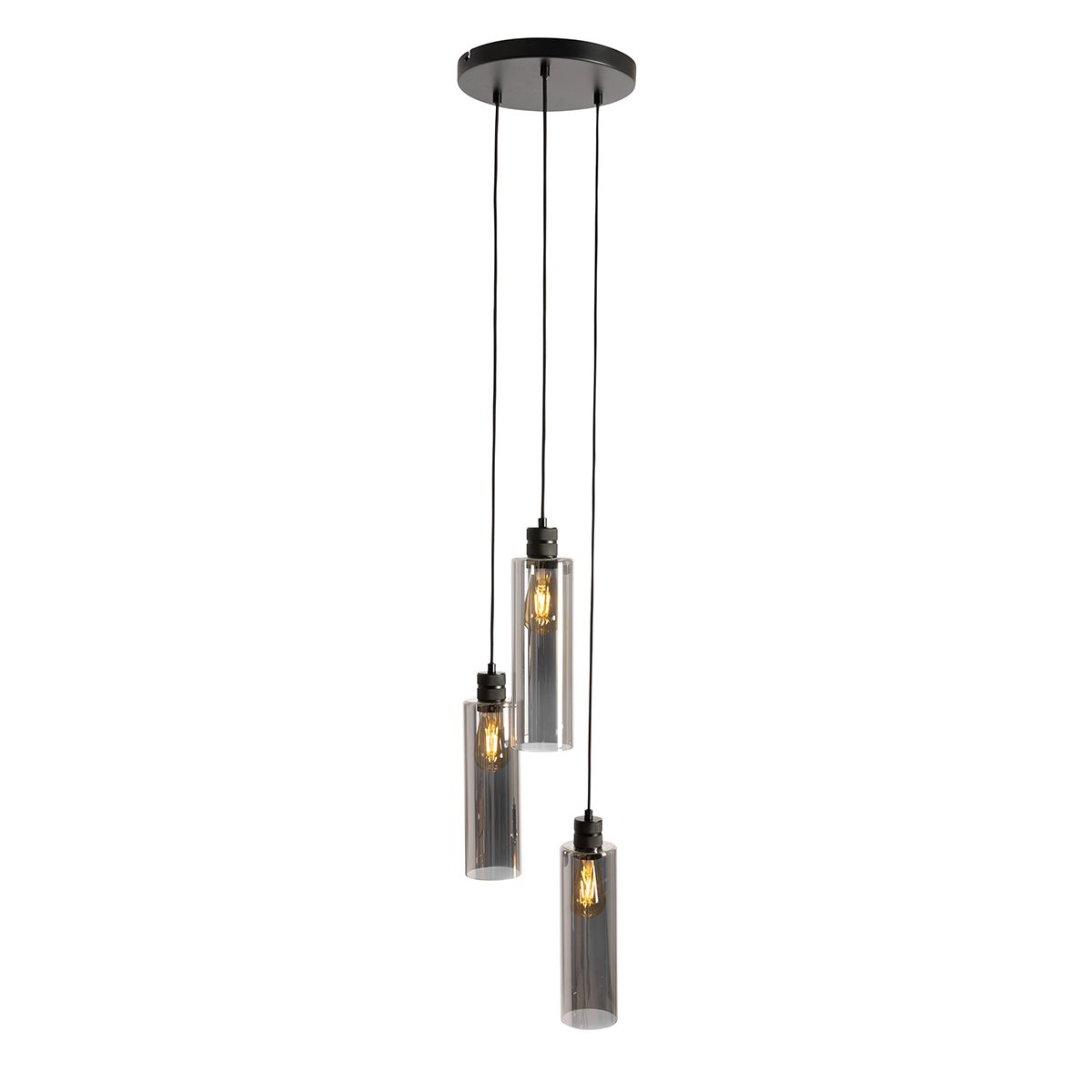 Moderne hanglamp zwart met smoke glas 3-lichts - Stavelot