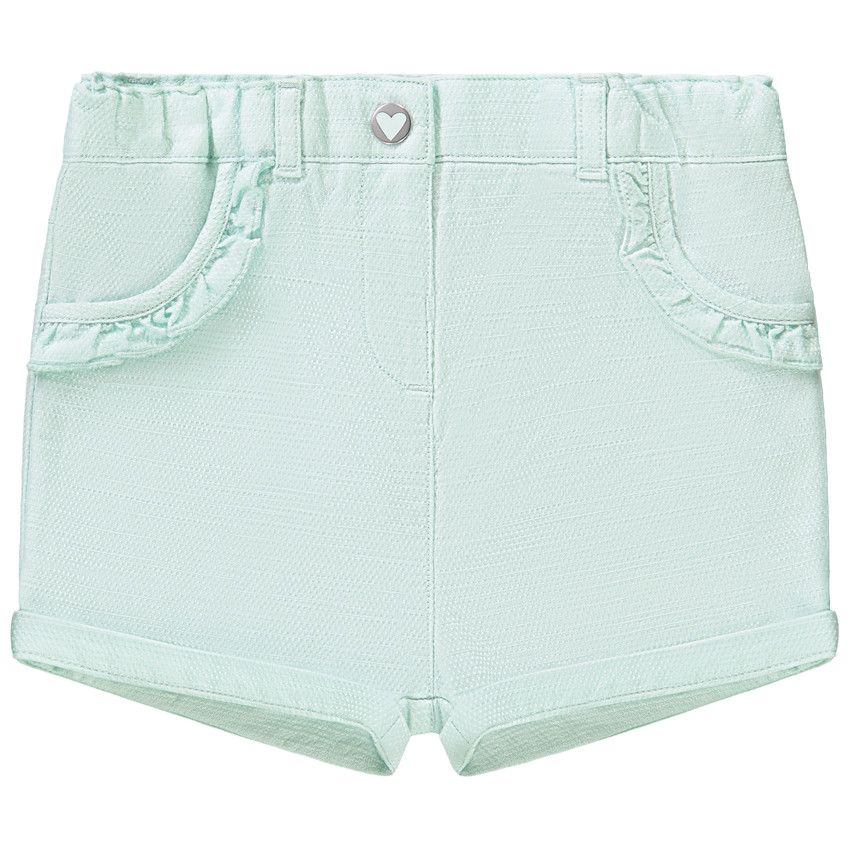 Short uni en toile fantaisie avec détails volantés pour bébé fille - Bleu