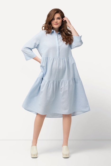 Hemdblusenkleid, Leinemix, Hemdkragen, 3/4-Arm