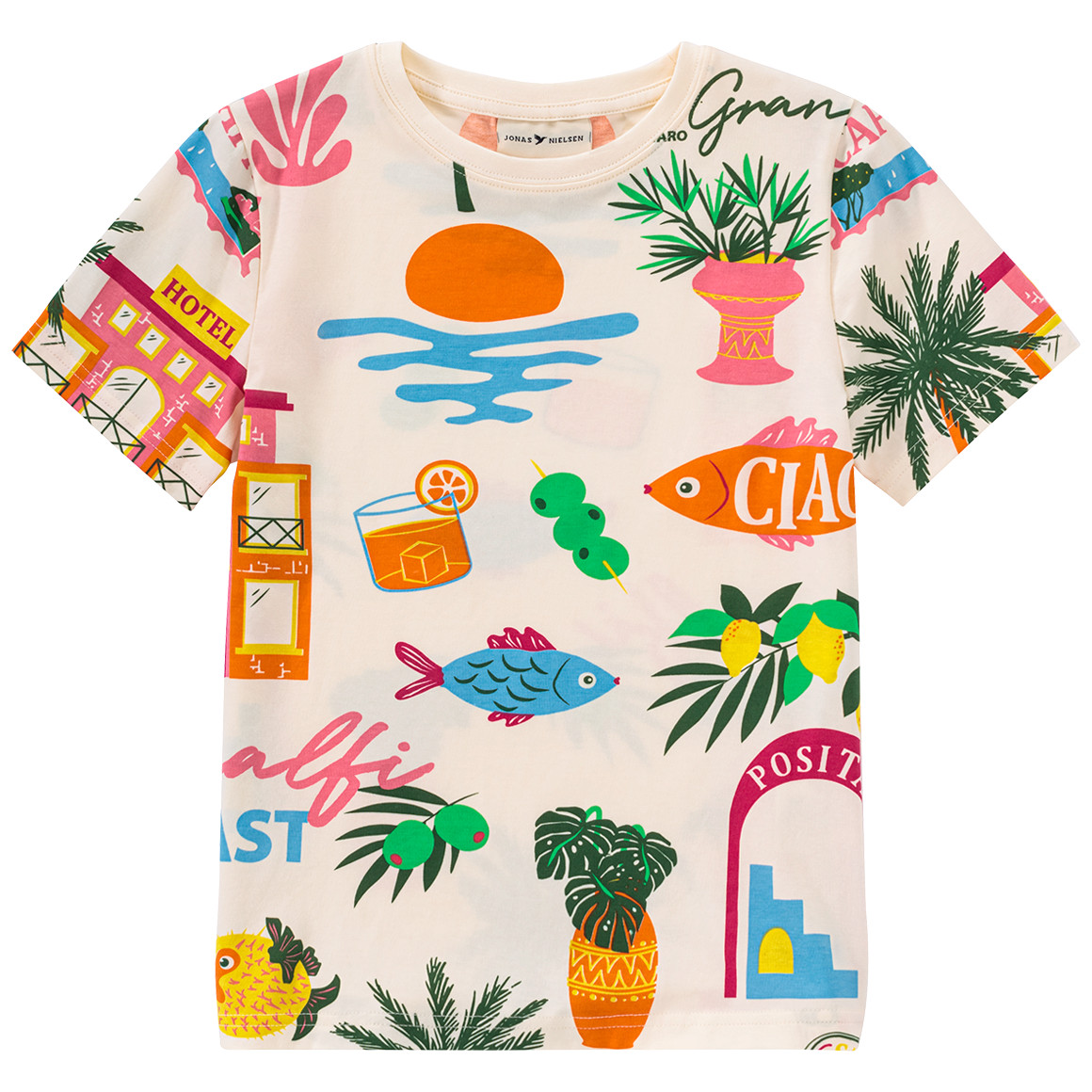 Jonas Nielsen Jungen T-Shirt mit Allover-Muster weiss