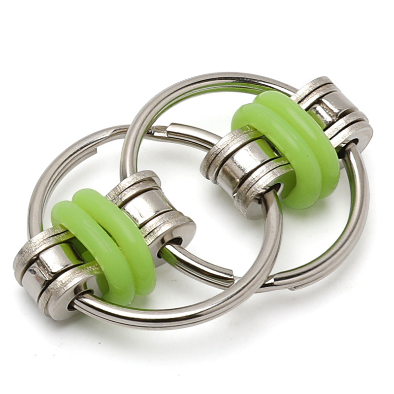 (2er Set) Anti Stress Ketten Schlüsselring Fidget Hand Spinner Spiel - Blau / Grün