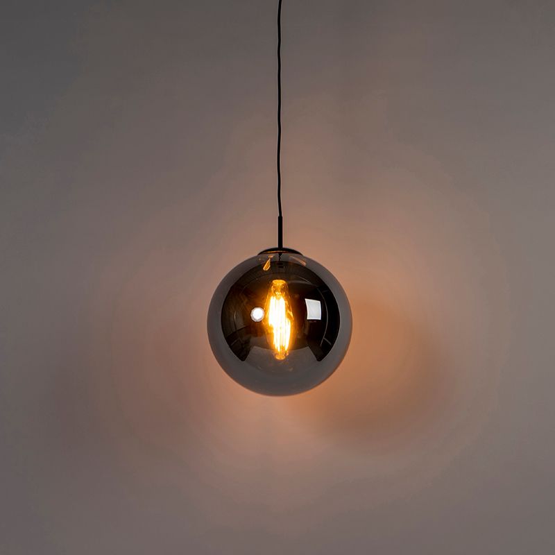 Art Deco hanglamp zwart met smoke glas 30 cm - Pallon