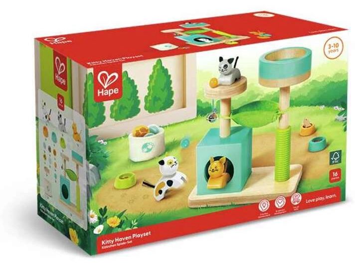 Hape Spielfigurenset Kitty Haven Playset Vielseitiges Spielset mit Katzen