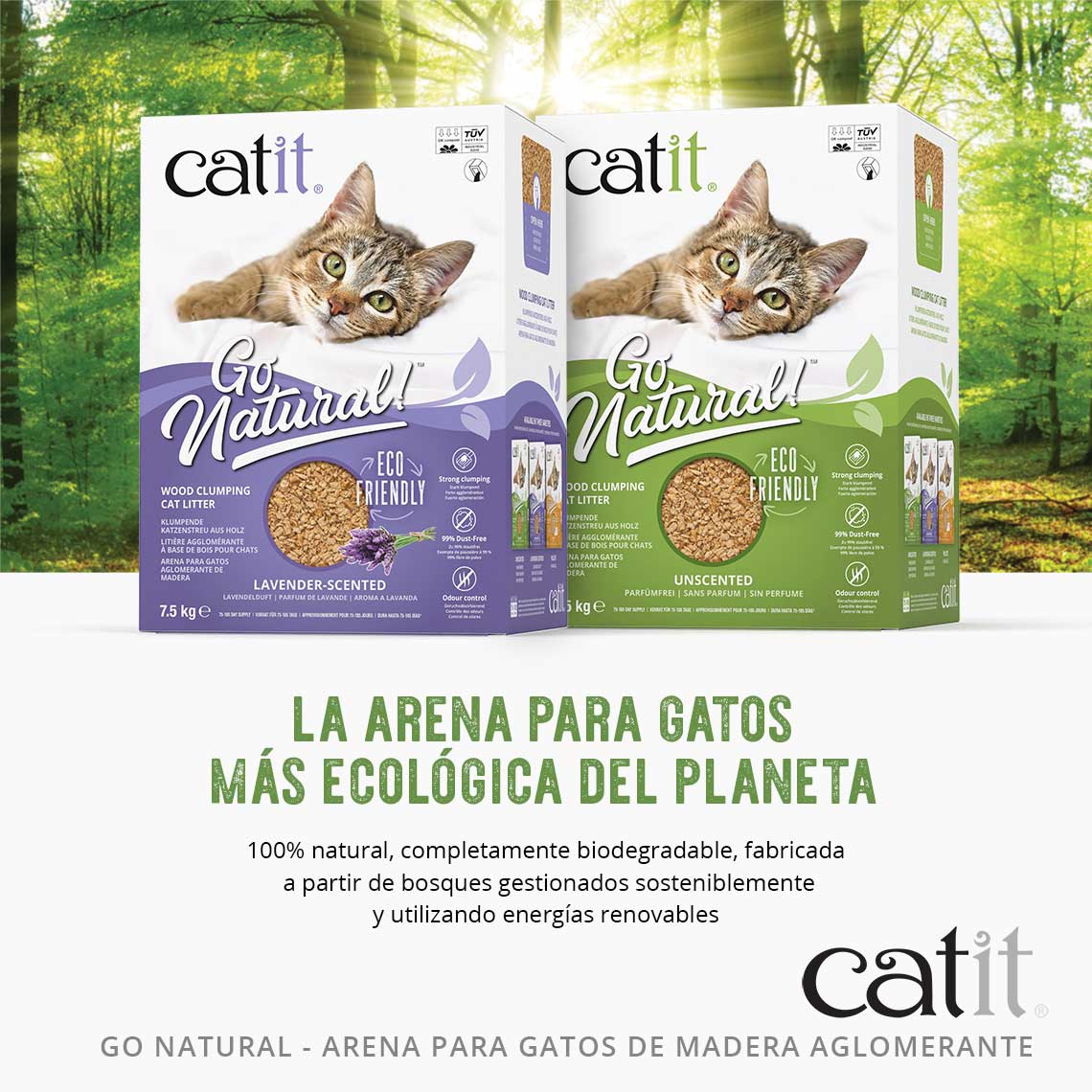 Areia higiênica aglomerante de madeira natural Catit Go para gatos, natural