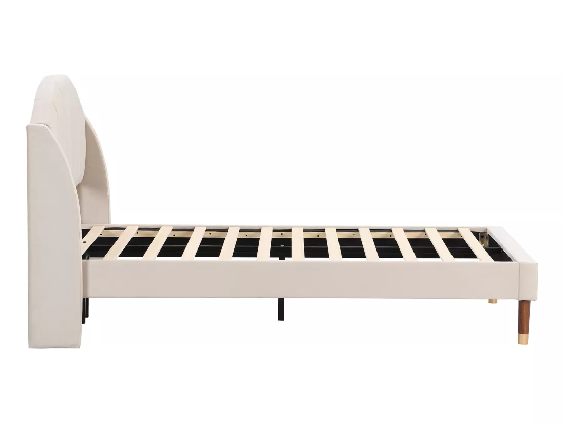 Lit rembourré 90x200cm en velours avec sommier à lattes - Beige