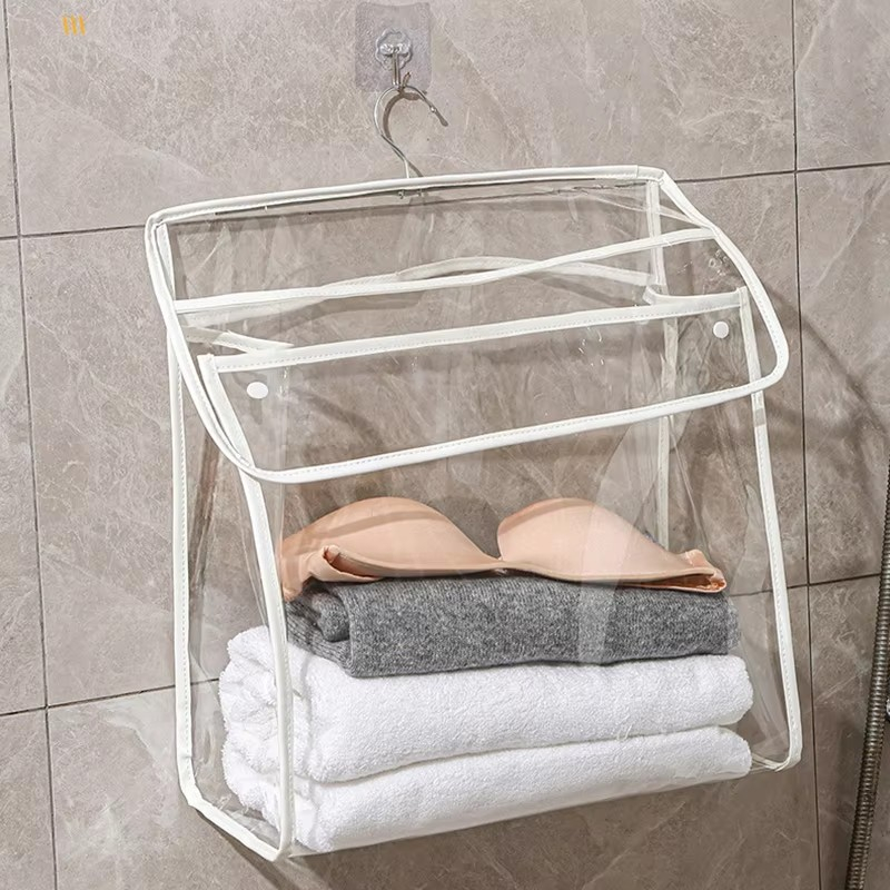 (40x39cm) 2-fach Wasserfester Dusch Organizer Duschwand Tasche für Kleider / Handy / Tücher - Weiss