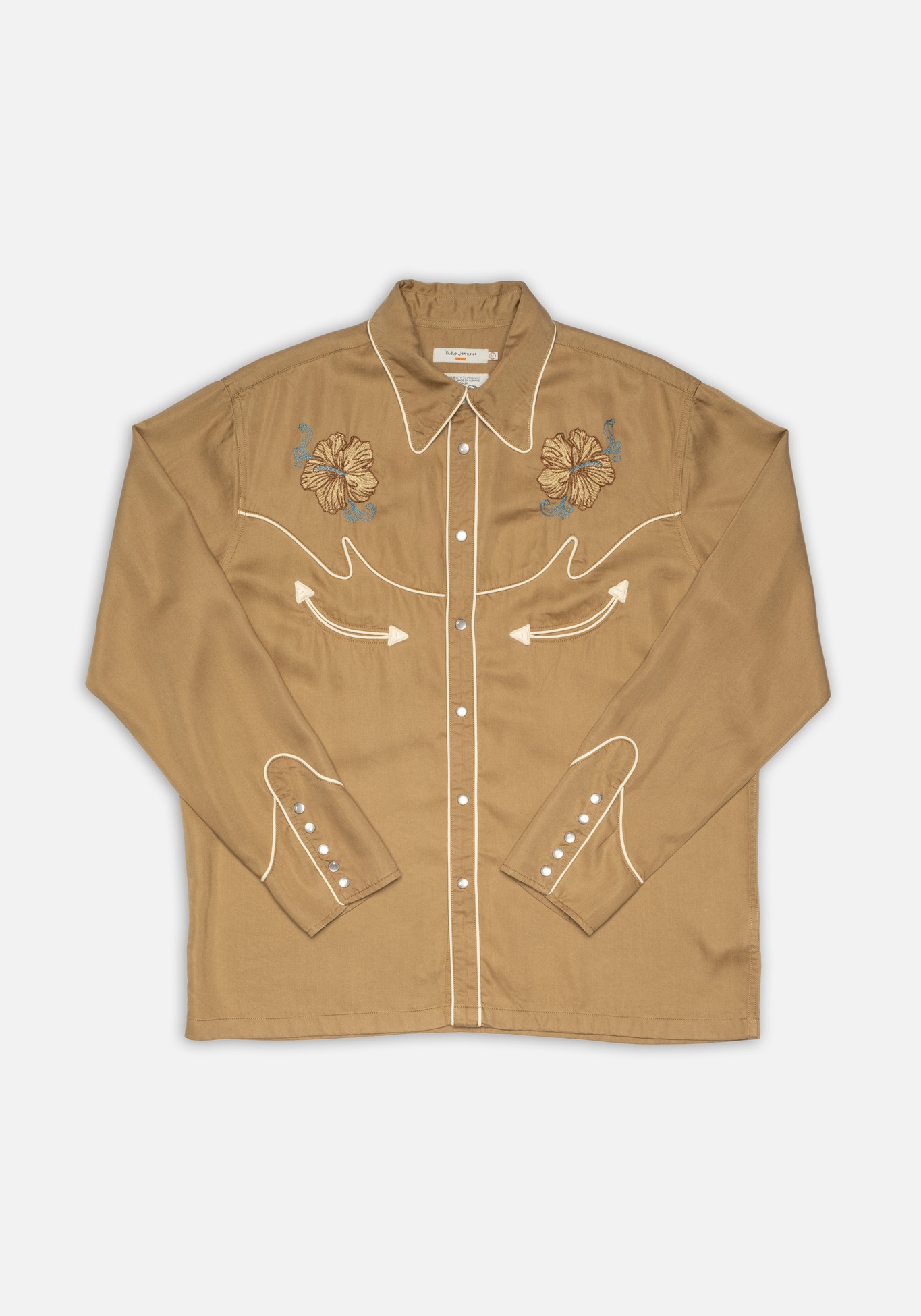 Nudie Jeans Cowboy-Hemd Gonzo Cowboy Flower Shirt Tobacco