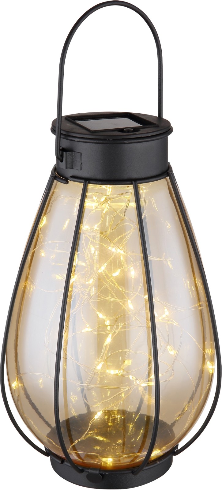 LED-Solar-Laterne - schwarz matt - Glas amber