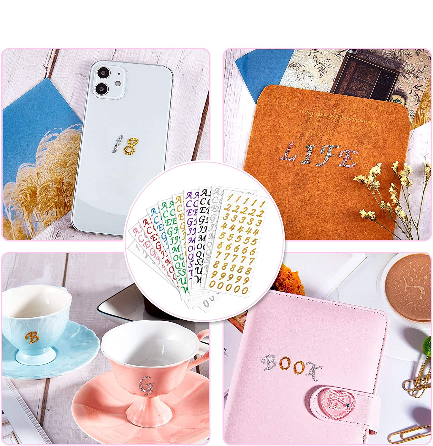 Glitzer Buchstaben Sticker Selbstklebende Zahlen Bastel Etiketten Alphabet Aufkleber - Assortiert