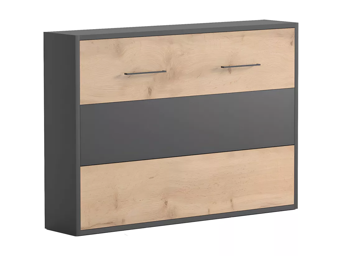 Lit escamotable 140 x 200 cm - Ouverture horizontale manuelle - Anthracite et naturel + Matelas - MALINA II