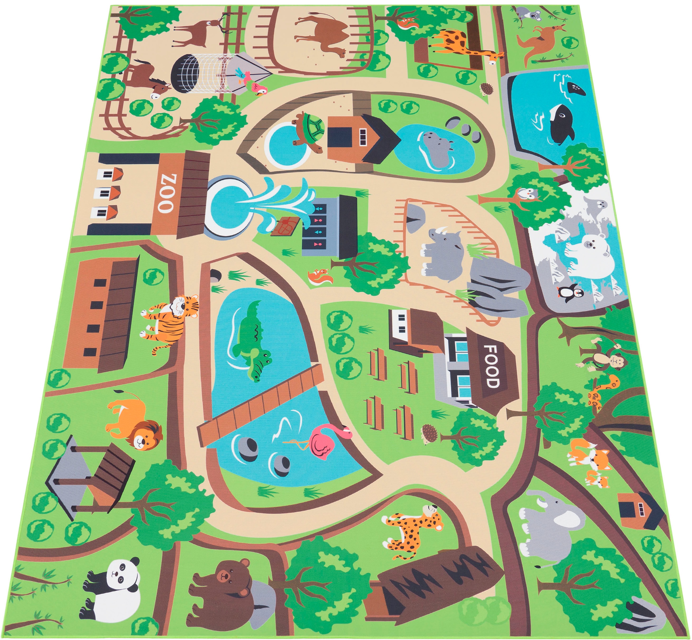 Paco Home Kinderteppich »Bino 563« rechteckig 4 mm Höhe Kurzflor, Strassen-Spiel-Teppich, Motiv Zoo, Kinderzimmer
