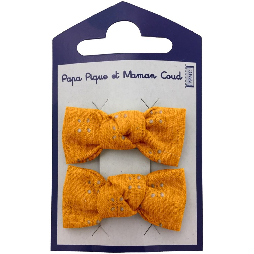 Barrettes Clic-Clac Petits Noeuds Gaze Dentelle Ocre