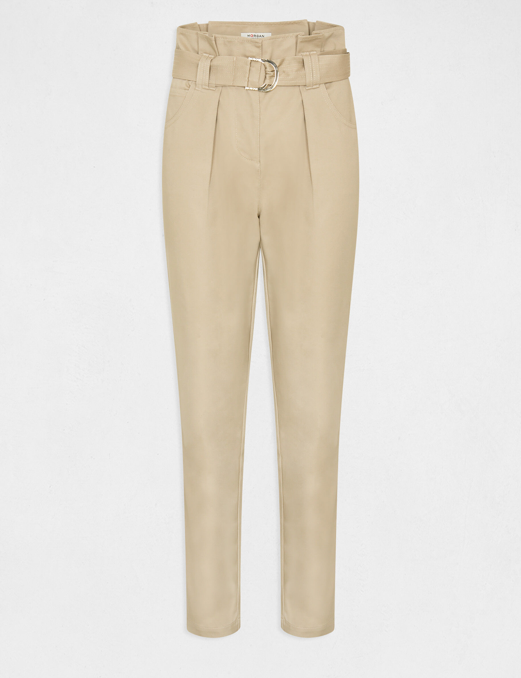 Pantalon carotte ceinturée beige femme - beige