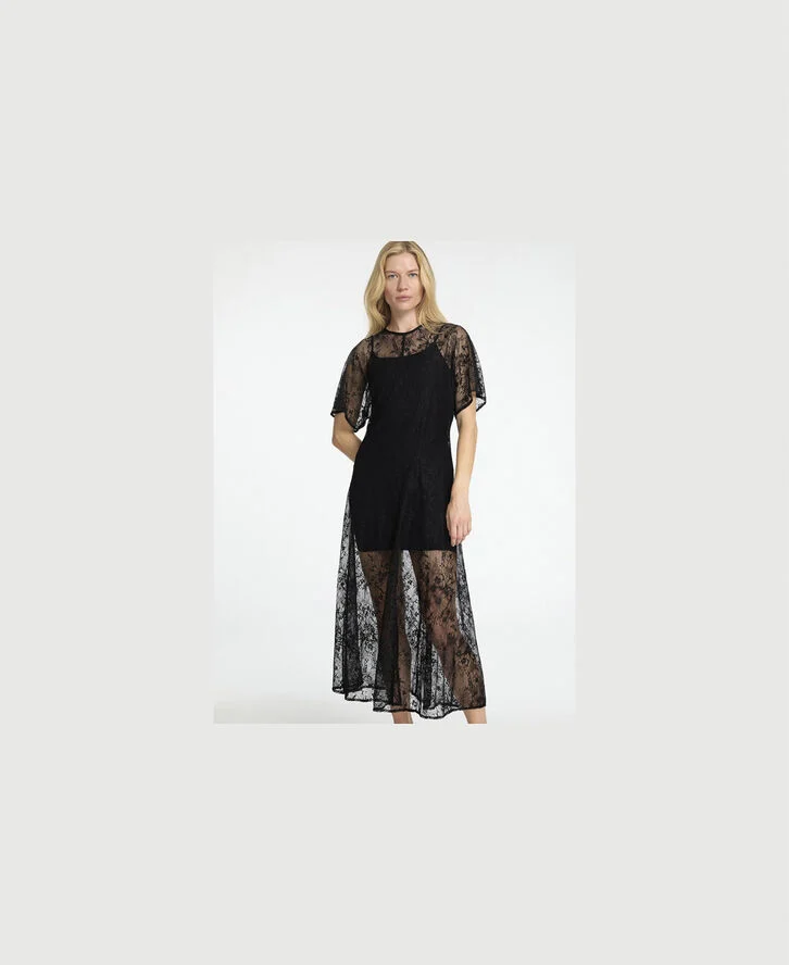Selected Femme SLFDAPHNE SS MIDI LACE DRESS Sort