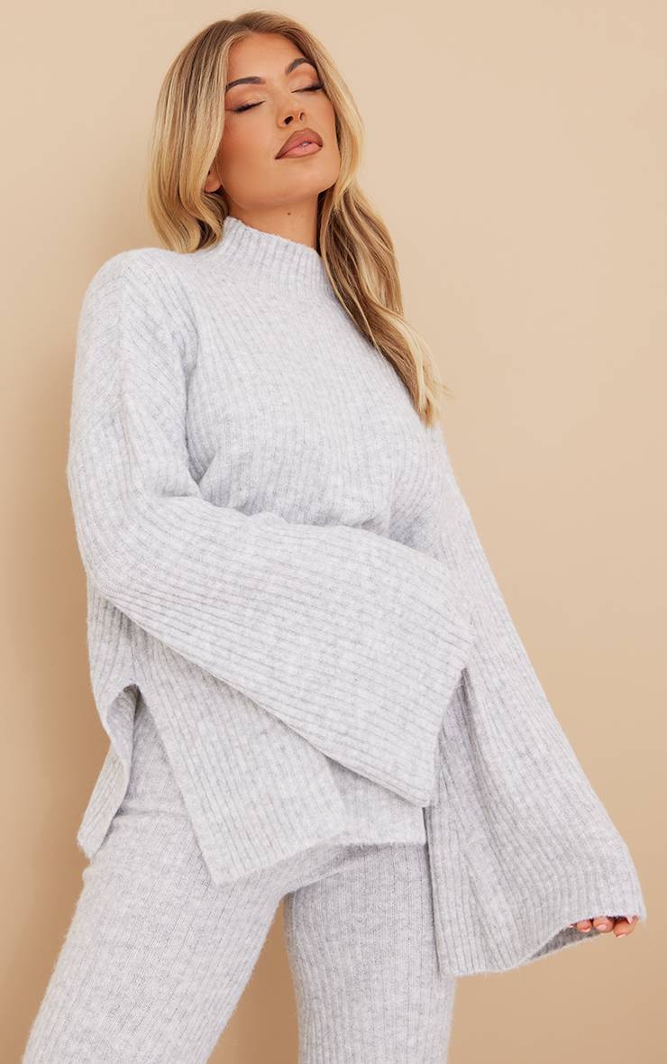 Gris Synthétiquell Oversize En Maille Côtelée Luxe