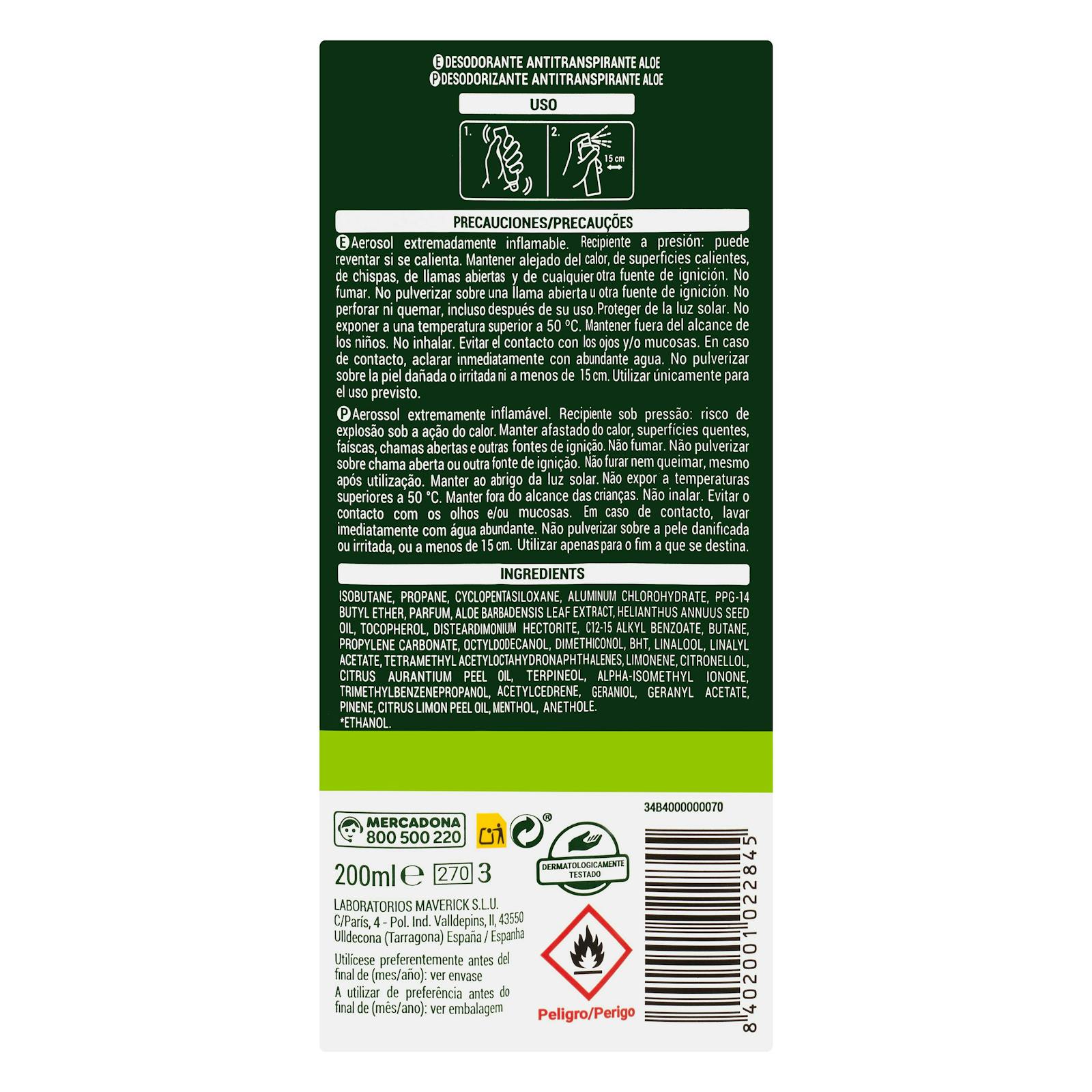 Déodorant anti-transpirant à l'aloe vera Deliplus