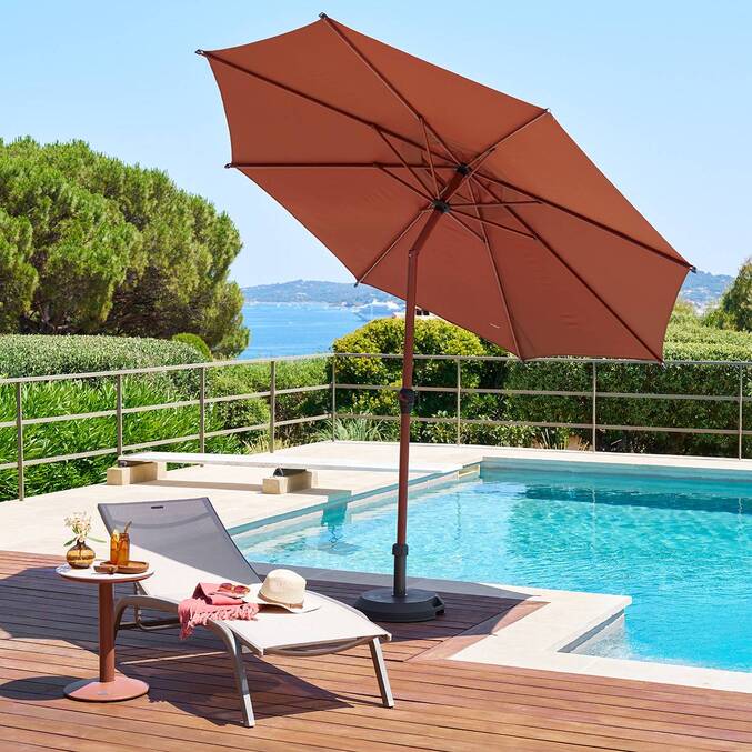Parasol droit rond inclinable LOOMPA Acajou
