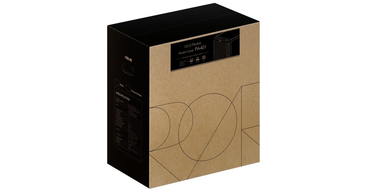 ASUSProArt PA401 Wood Edition - Tempered Glass Panel midi tower behuizing  (Zwart | 2x USB-A | 1x USB-C | Tempered Glass)