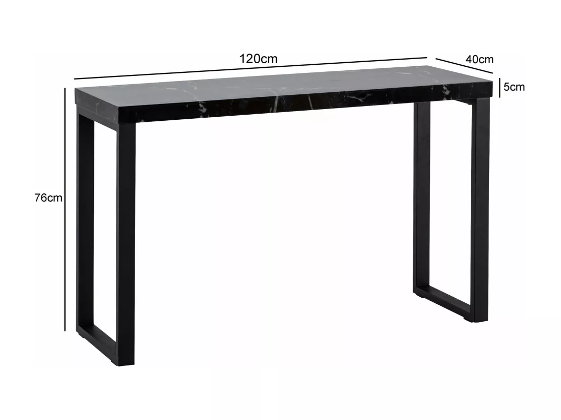 Table Console Aspect Marbre Noir 120 cm Table d'ordinateur Table Couloir