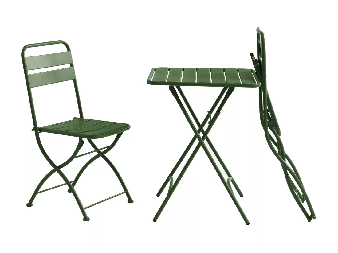Salle à manger de jardin pliante en métal - une table L.60 cm et 2 chaises pliantes - Kaki - MIRMANDE de MYLIA