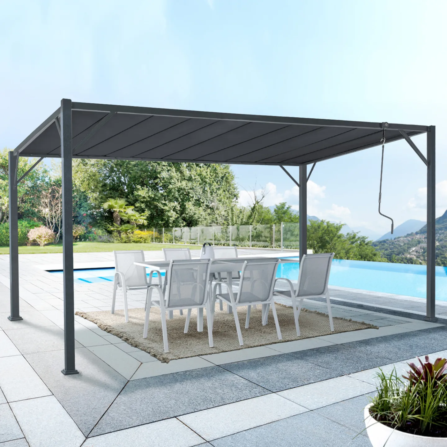 Pergola lames orientables 3x4 M gris anthracite