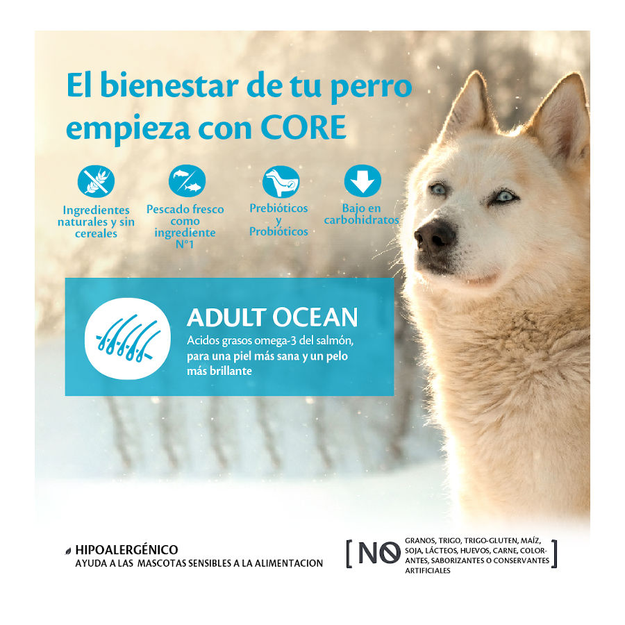 Ração para cães Wellness Core Adult de porte médio/grande, 1,8 kg, sabor salmão e atum do oceano.