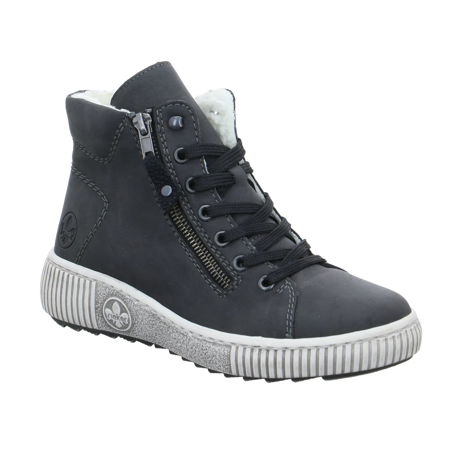 RIEKER Mid Cut Sneaker Grau Lederimitat  mit Wechselfussbett