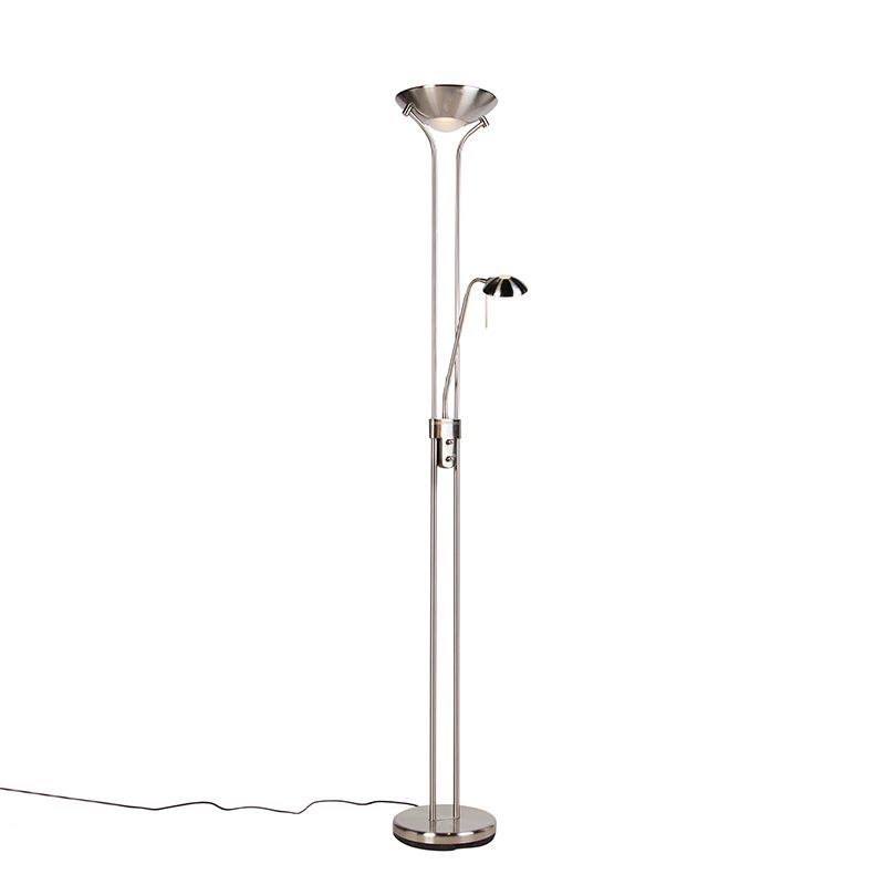 Vloerlamp staal met leeslamp incl. LED en dimmer - Diva 2