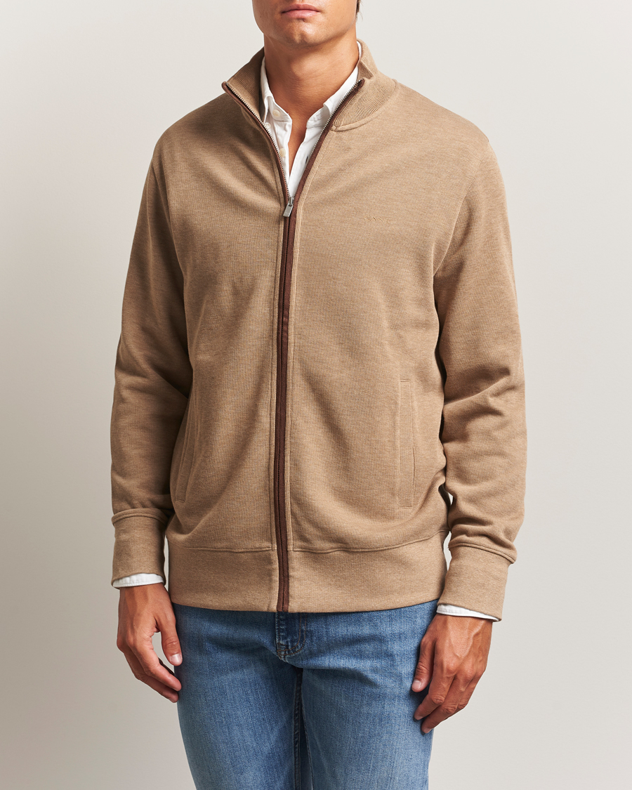 GANT Sacker Rib Full Zip Khaki Melange