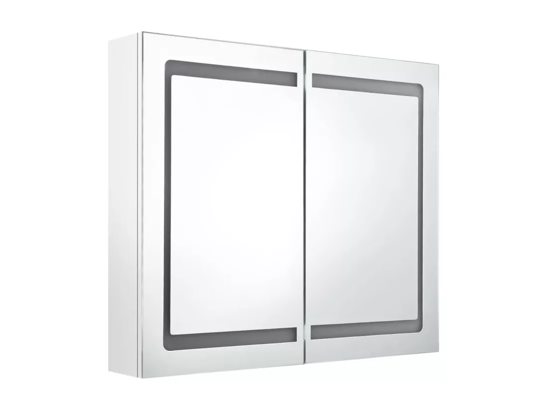Armoire de salle de bain à miroir LED Blanc brillant 80x12x68cm