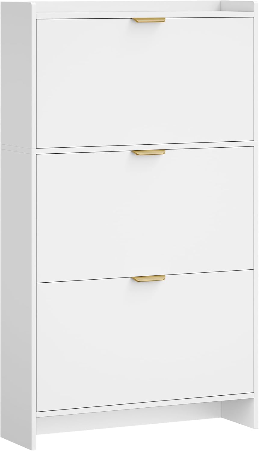 Hzuaneri Schuhschrank mit 3 Klappen, Schuhregal, Schuhkipper Schmal, Verstellbar, Schuhaufbewahrung, 18-24 Paar, Große Kapazität für Eingang, Flur, Garderobe, 24 x 76 x 138 cm, Weiß SR61203X