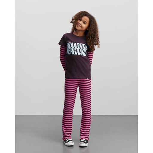 Mads Nørgaard 5x5 Classic Stripe Lala Leggings, Plum Perfect/Carmine Rose, 12 år