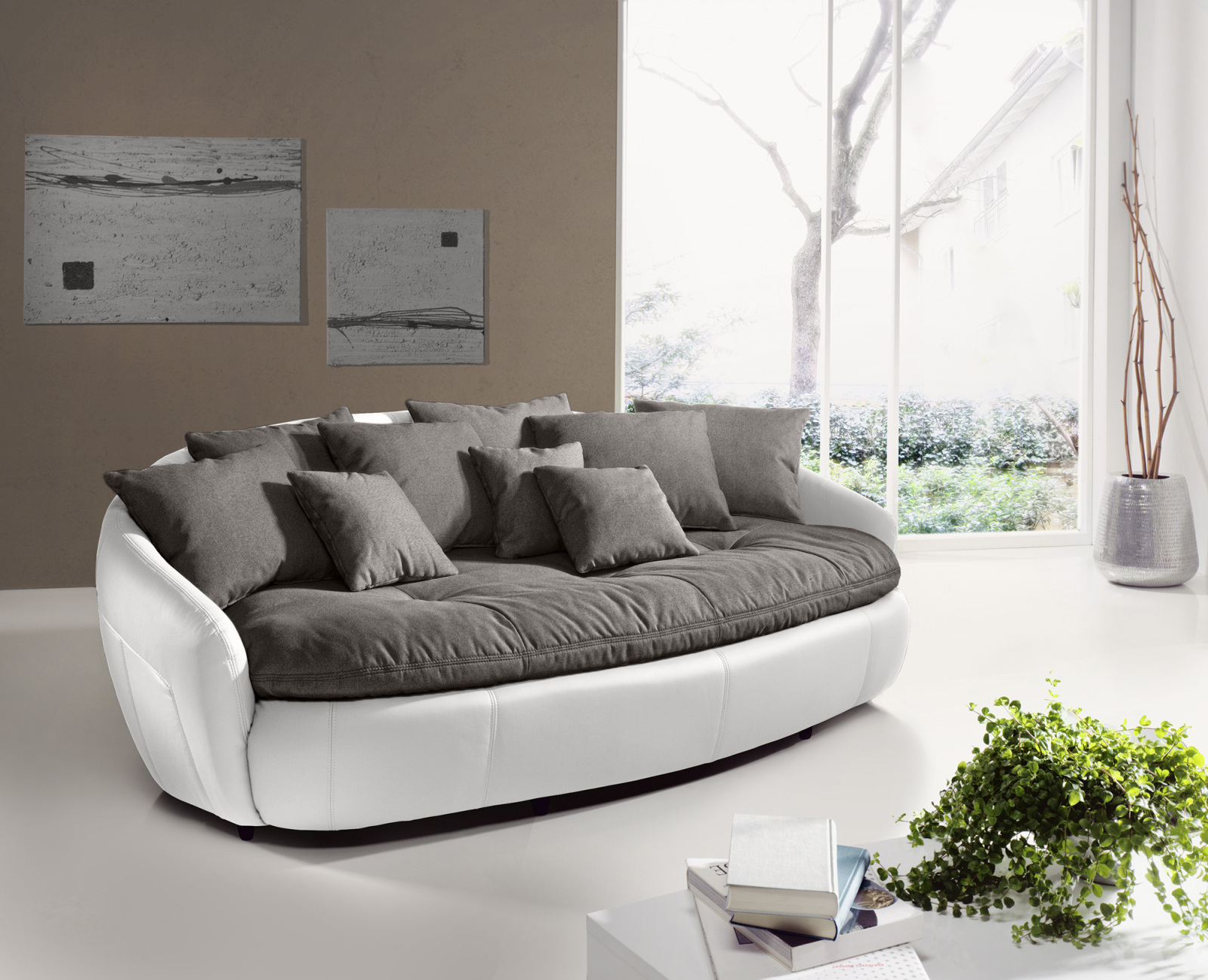 Big-Sofa - schlamm-weiß - mit Kissen