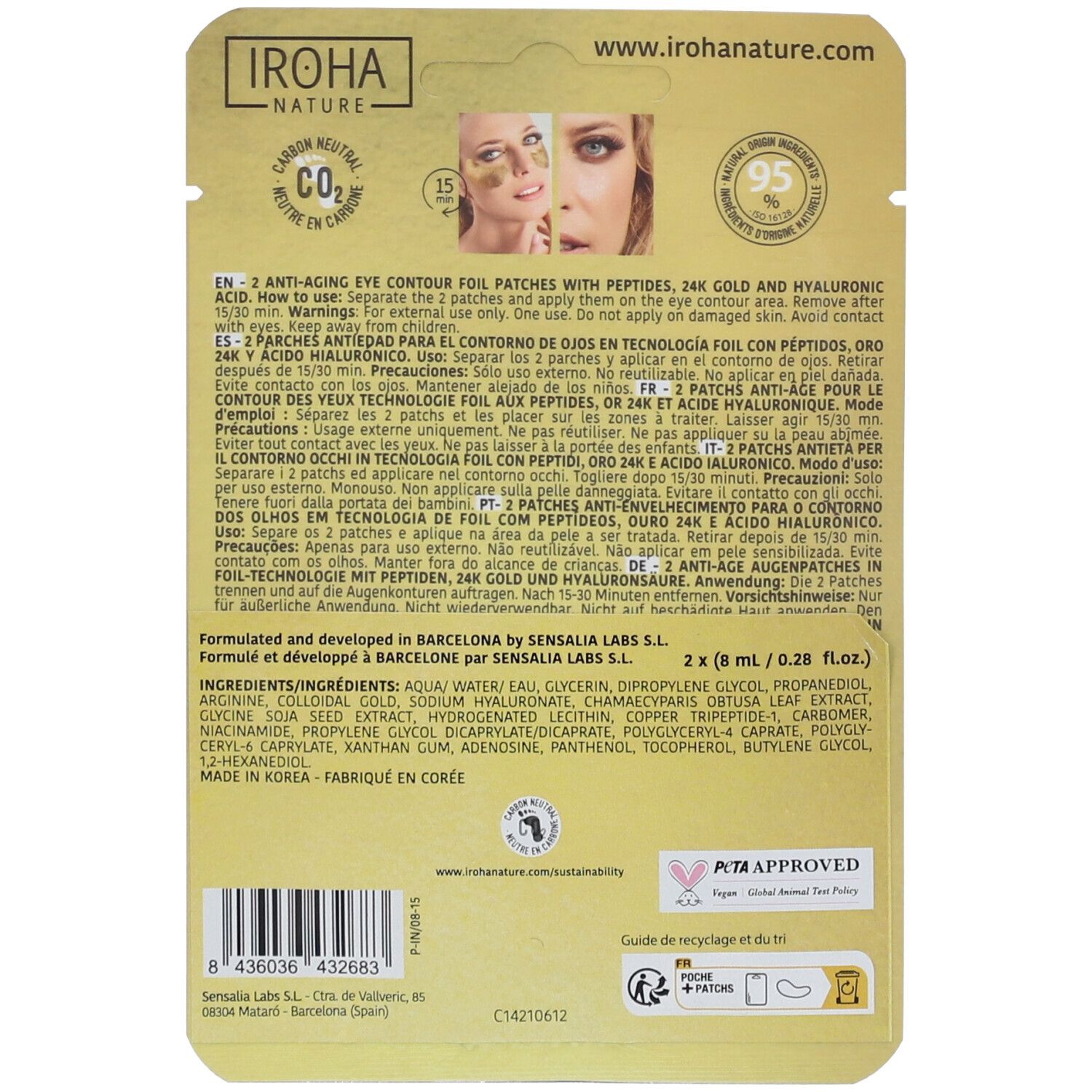 IROHA NATURE Augenpflaster aus extra fester Folie - 24K GOLD