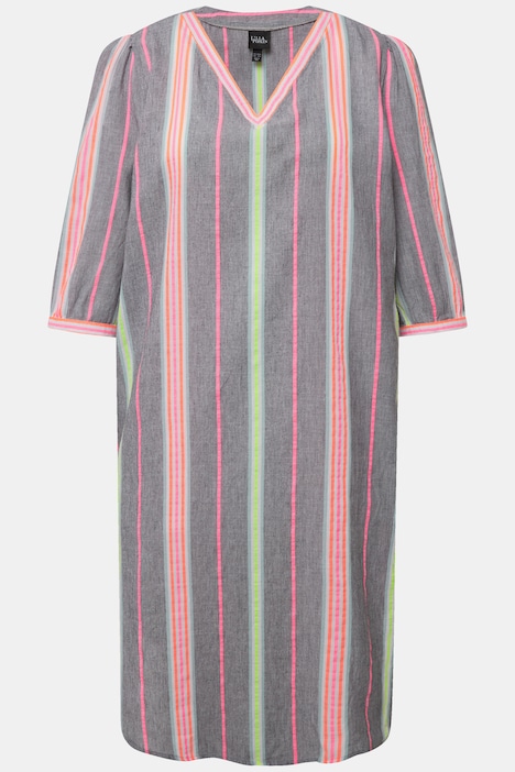 Kaftan, Musterstreifen, Oversized, V-Ausschnitt, 3/4-Arm