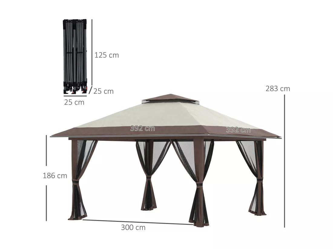 Tonnelle barnum de jardin pop-up pliant 3,92L x 3,92l x 2,83H m sacs de lestage et transport inclus beige