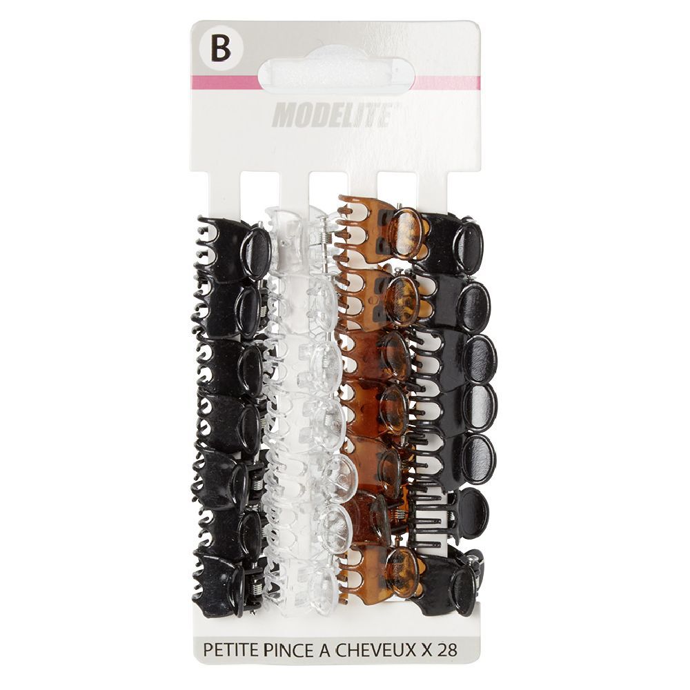 Mini pince plastique noir marron transparent x32
