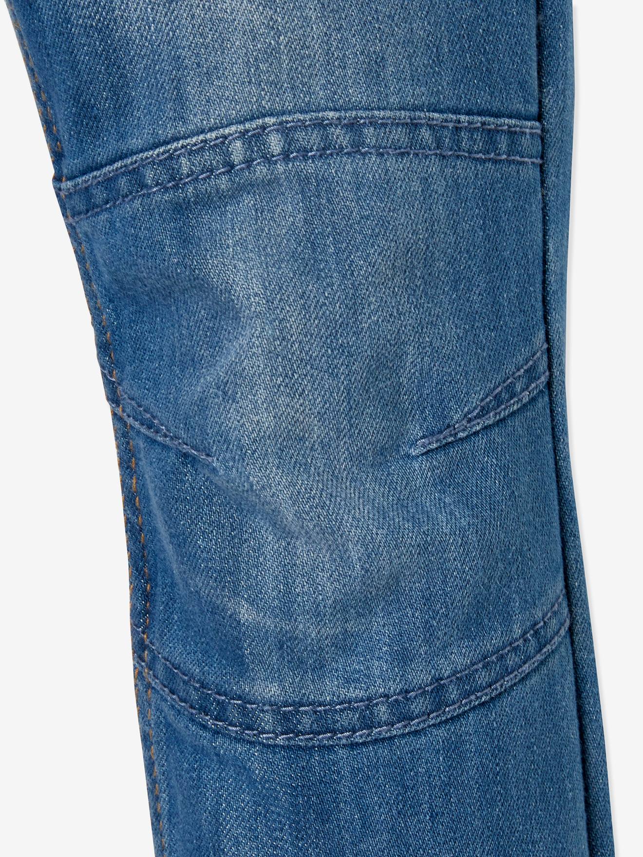 Calça jeans indestrutível de perna reta para meninos, modelagem morfológica para quadris largos, corte slim, lavagem azul escura