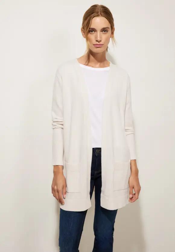 Basic Cardigan mit Taschen - cream white melange