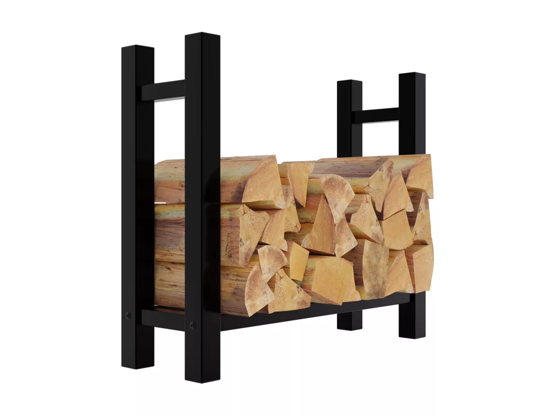 Etagère bois de cheminée - Métal - 30x80x80 cm - Noir - Medya