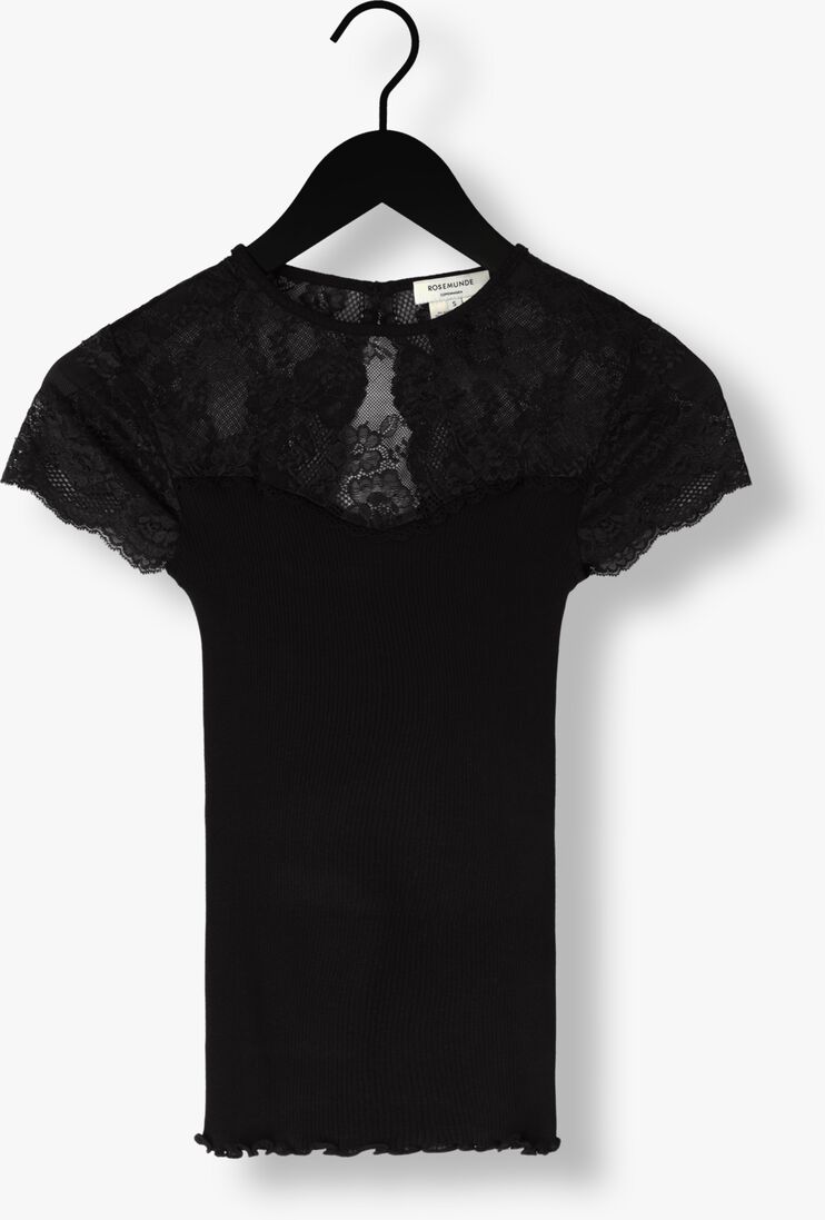 ROSEMUNDE zwarte rosemunde top beatha silk t-shirt w/ lace