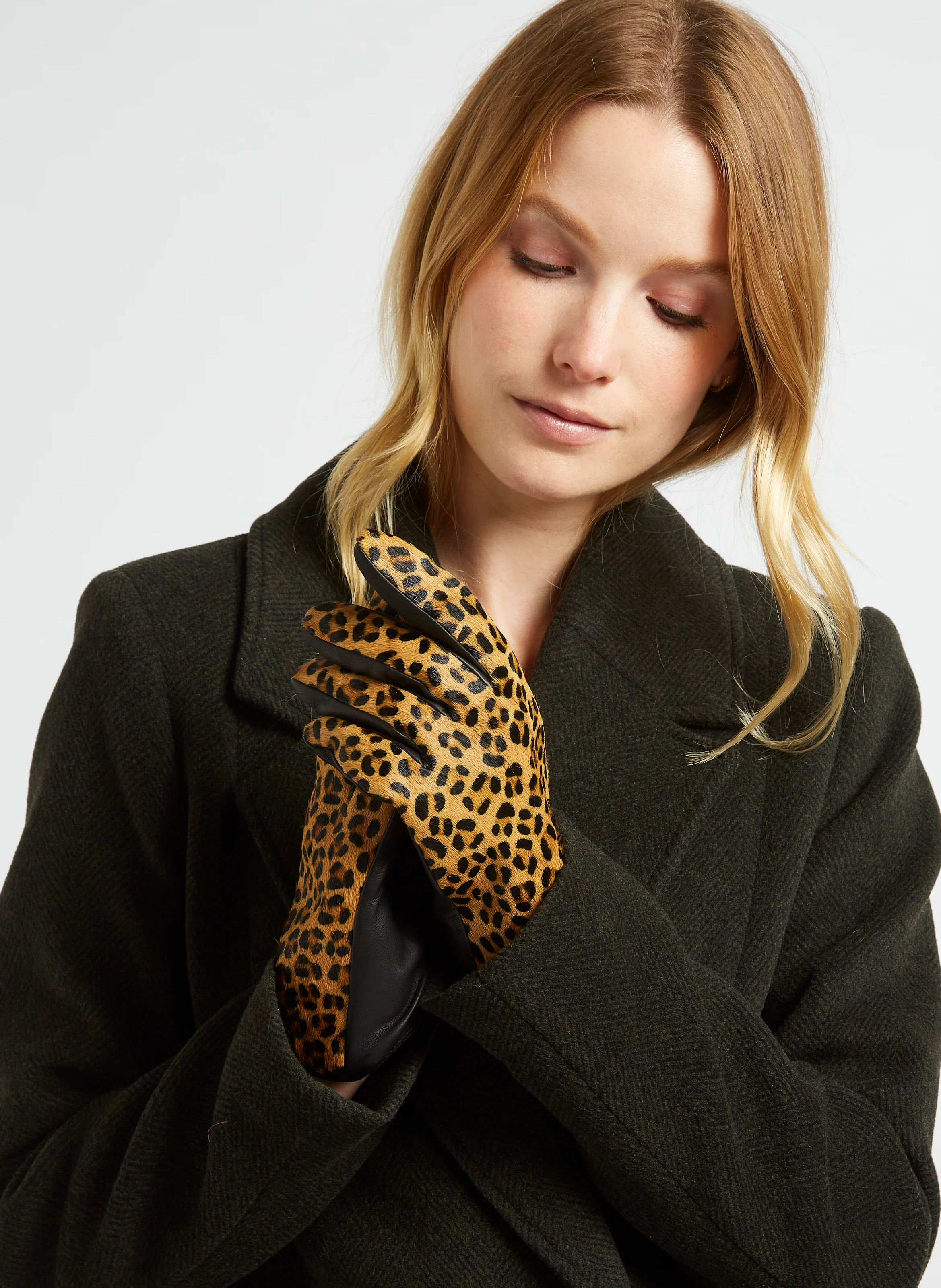 ASTRIO - Gants léopard en cuir poulain | Marron