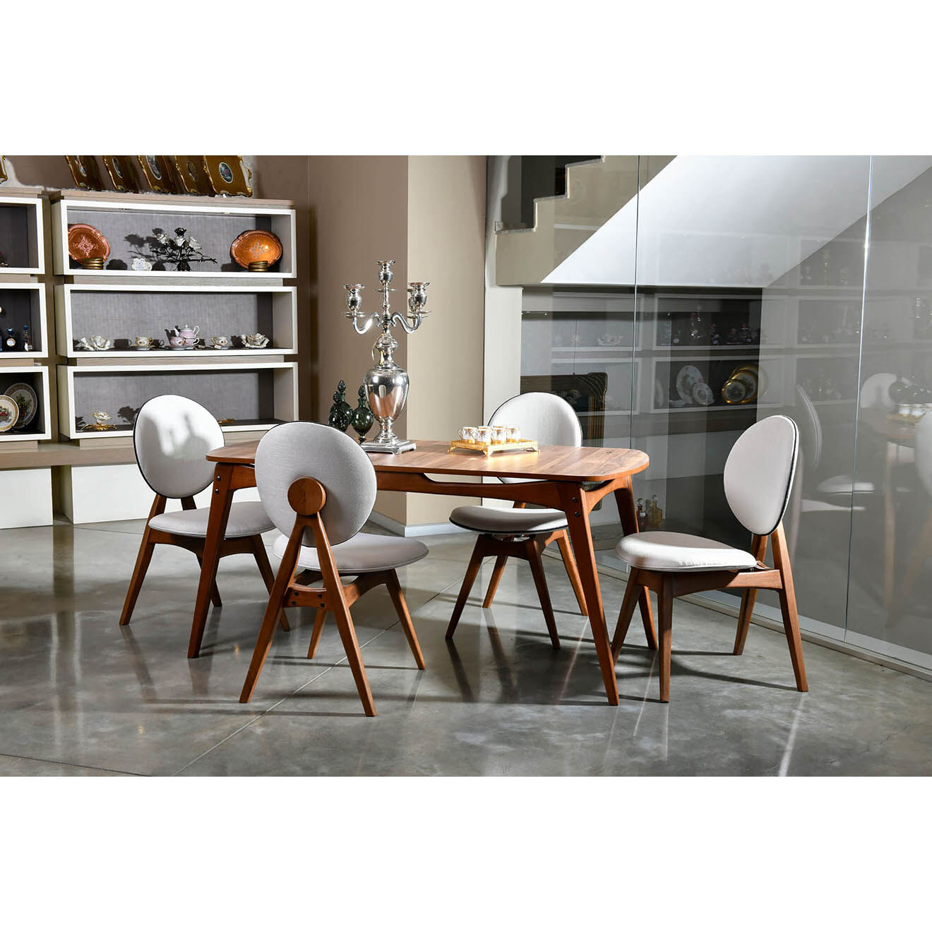 Wooden Art Table + 4 Chaises Touch Wooden noyer/crème
