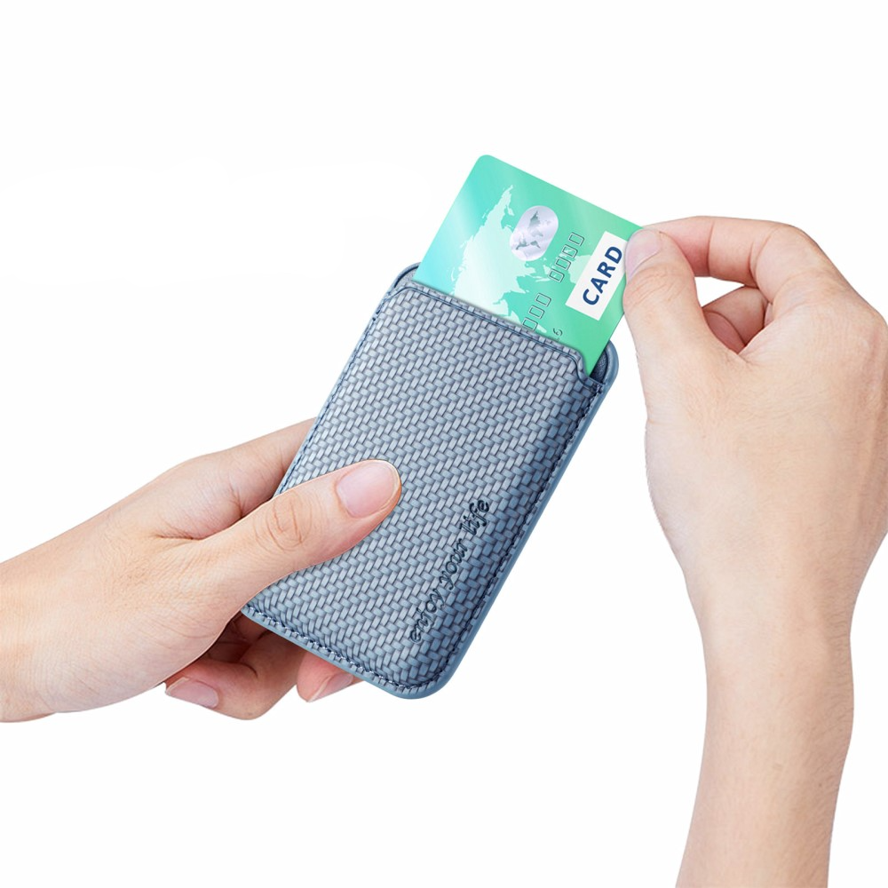 Magnetische MagSafe iPhone Leder Wallet Kreditkarten Halterung in Carbon Optik - Hellblau