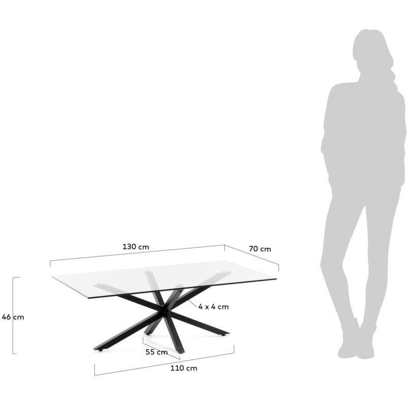 Table basse Argo 130 x 70 cm en verre et pieds noir
